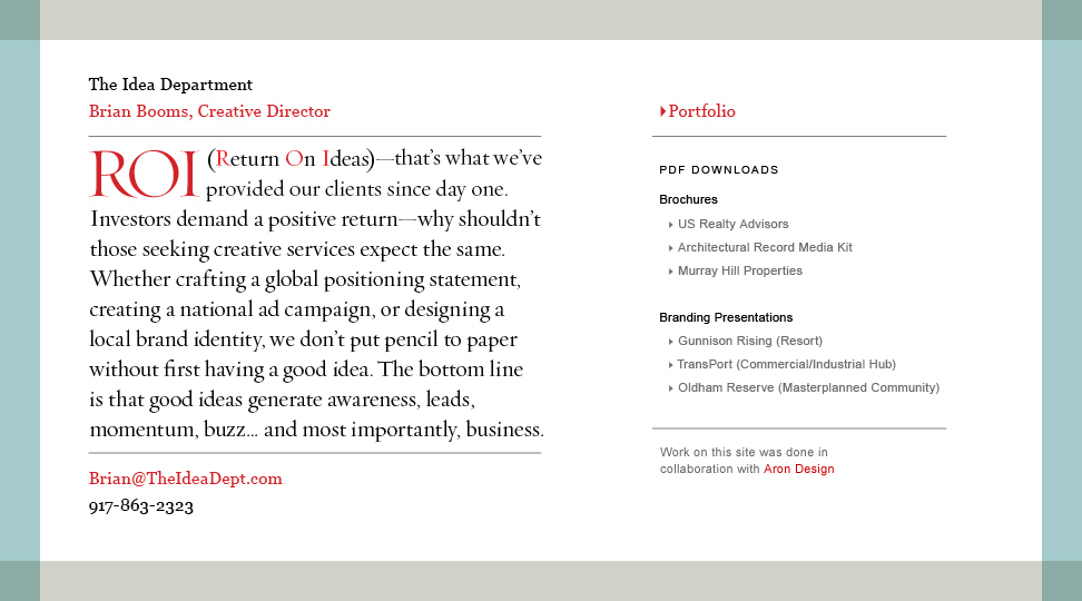 Brian Booms, The Idea Department